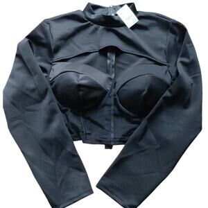 Love by Design Black Mock Neck Corset Top Mesh Cut Out Plus Sizes